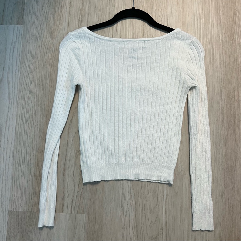 White Ribbed Long Sleeve Top - Picture 3 of 3